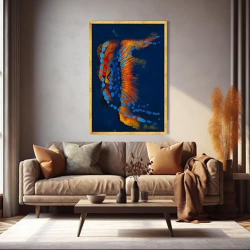 Tableau abstrait sur toile bleu orange grand format 60x90 décoration murale