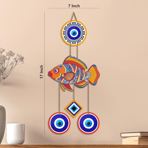 Image of Artvibes Fish Nazar Battu Wall Hanging for Home Entrance | Evil Eye MDF Decorative Wall Art | Vastu Inspired Decor for Living Room | Office | Hallway | Lucky Charm Housewarming Gift (WH 8537N)