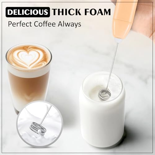 Image of GLUN Portable Coffee Frother Vibe Peach Colour 1 Piece, Type-C Port Rechargeable Handheld Milk Frother with 2-Layer Detachable Steel Whisk, Fast Foam Maker for Latte, Cappuccino & Coffee