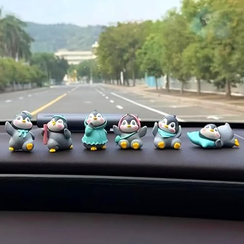 Image of Miniature Set for Home Decor, Deepawali Gift, Living Room, Figurines, Cake Decoration Items - Resin Car Dashboard Items (Multicolor) ((Penguin Miniature Set of 6))