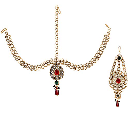 Image of Lucky Jewellery Designer Gold Plated Dulhan Bridal Jewelry Set 8 Pcs. for Girls & Women (3600-WZK-PARENT)