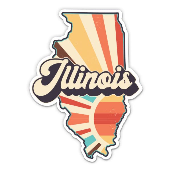 Illinois Retro Style State Sticker, 3 in | For Water Bottle, Tumbler, Car, Laptop, Phone, Waterproof Vinyl Decal