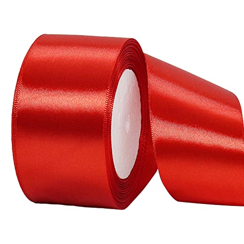 POPOYU Red Satin Ribbon 50mm 22m Red Hair Ribbon Cake Bows Christmas Polyester Ribbons Fabric Gift Satin Ribbons for Gift Wrapping Basket Cake Craft Wedding Car Union Jack Xmas Birthday Party Decor