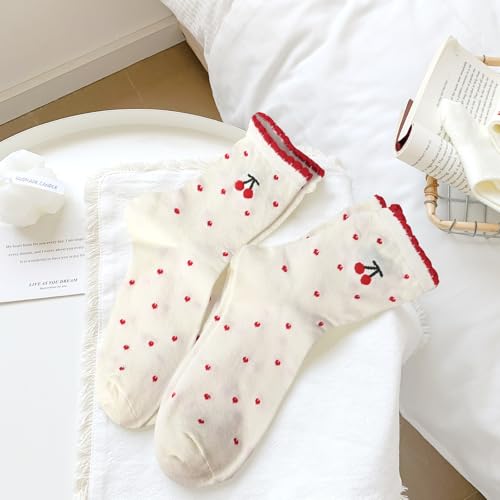Women's Cute Crew Socks, Casual Athletic Cotton Bowknot Cherry Calf Novelty Socks for Women2