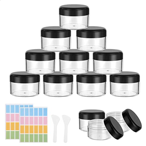 Flintronic 10PCS - 50g/50ml Petit Pots Vide Cosmétiques, Contenants Cosmétiques Pot Échantillon Transparent avec Spatule et Étiquette, Petits Pots en Plastique Clair de Voyage pour Lotion/Crème