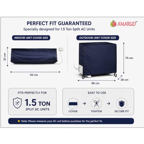 Image of Navy Blue All-Season Window AC Cover - Fits 1 Ton & 1.5 Ton Units - Waterproof & Dustproof with Durable Fabric - Compatible with All Leading Brands for Year-Round Use