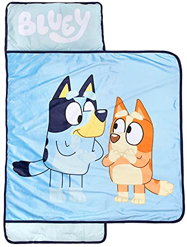 Jay Franco Bluey Sisters Nap Mat – Built-in Pillow and Blanket - Super Soft Microfiber Kids'/Toddler/Children's Bedding, Ages 3-7 (Official Bluey Product)