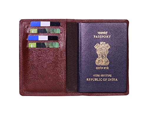 Image of HIDE & SLEEK RFID Protected Genuine Leather Unisex Travel Wallet Passport Document Holder (Brown)