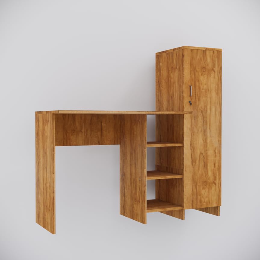 Image of SPECIALITY PANELS Multipurpose | Hutch Desk | Study Table | Engineered Wood | Termites Resistance | 3, 4 Shelves with Door & Beautiful Aluminium Silver Metal Handle in CochWood Dark