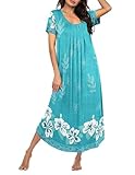 Picture of Ekouaer Womens Long Nightgown Short Sleeve House Dress Floral Print Mumu Dress Green Flowers XL