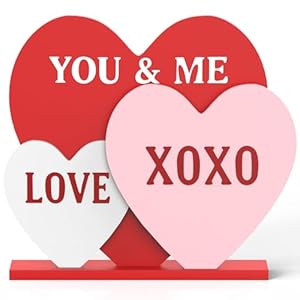 Valentines Day Decorations, Handmade Freestanding Wooden Hearts Decor LOVE XOXO Sign | Romantic Valentines Day Centerpiece for Table | Indoor Home Office Coffee Bar Fireplace Mantel, 8.7 Inch