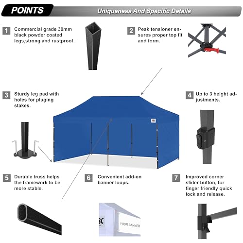 Image of ABCCANOPY Heavy Duty Easy Pop up Canopy Tent with Sidewalls 10x20, Navy Blue