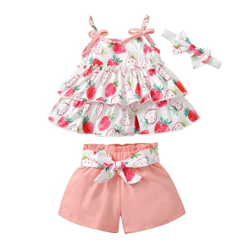 Baby Girls 3 Piece Set Sunflower Graphic Spaghetti Strap Top and Paperbag Shorts Trendy Outfits Loung𝐞wear Summer Clothes
