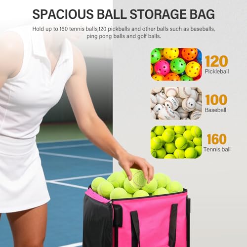 Image of BESTHLS Foldable Tennis Ball Hopper, Pickleball Baseball Hopper Basket | Tennis Ball Basket, Folding Tennis Ball Cart with Detachable Storage Bag, with Wheels, for 120 Balls(Balls Not Included)