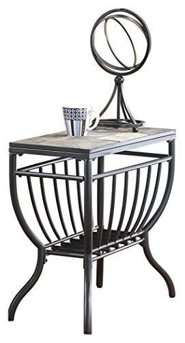 Ashley Furniture Signature Design - Antigo Chair Side End Table - Contemporary - Slate Top with Metal Bottom - Black