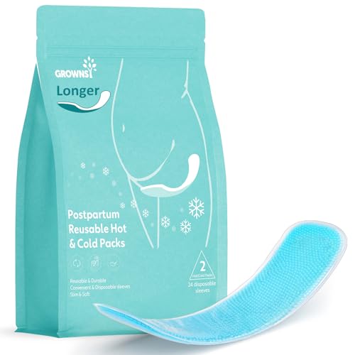 Grownsy Heating and Cooling Postpartum Essentials Pads, 2PCS Perineal Postpartum Ice Pack Pads with 24PCS Disposable Sleeves, Reusable Ice Maxi Pads for Postpartum Relief