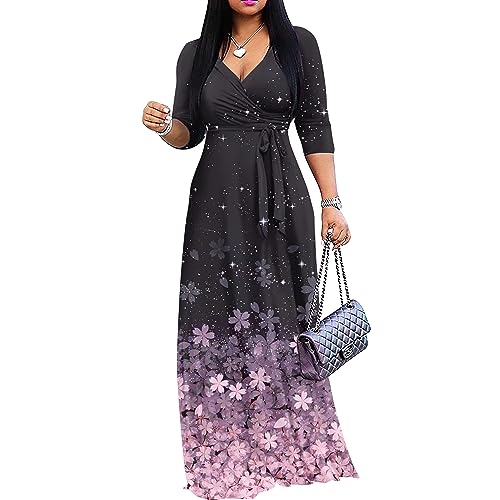 Image of FANDEE Plus Size Maxi Dress for Women Casual Summer Sundress V-Neck 3 /4 Sleeve