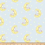 Comfy Flannel Bunny On The Moon Gray, Fabric by the Yard
