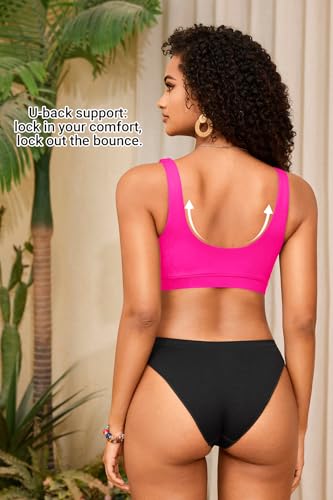 Image of Women Sport Bra Swimsuit Top - Swim Bra Bikini Top Only Scoop Neck Bathing Top 2025 Swimwear