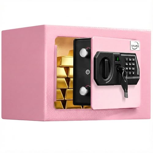 Tenamic Safe Storage Box 0.23 Cubic Feet Electronic Digital Security Box Keypad Lock Box Cabinet Safes Solid Alloy Steel Office Hotel Home Safe Pink