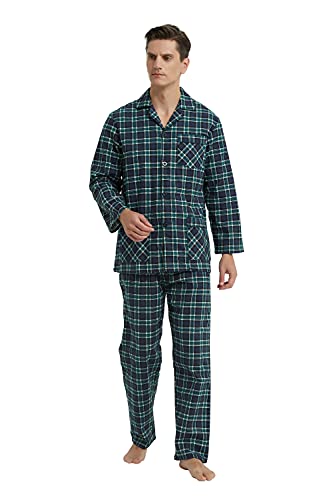 GLOBAL Men's Pajamas Sets 100% Cotton Flannel Sleepwear Long-Sleeve top & Bottom