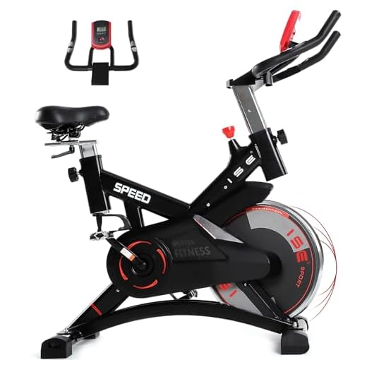 ISE Bicicletta Cyclette Indoor con Volano 13 KG & Resistenza Regolabile, Bici da Fitness Ergonomica con Sensore di Impulso, Porta Celullare, Ruote di Trasporto, Max.120KG, SY-7005-1