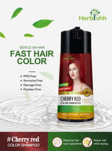 Image of Herbishh Hair Dye Shampoo 3 in 1 Hair Color Shampoo for Women & Men for Gray Hair Coverage for Instant coloring Champu Para Canas Mujer PPD Free (Cherry Red)