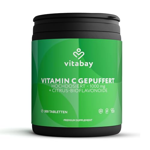 Vitabay Vitamin C 1000 mg – 500 vegane Time-Released Tabletten mit Citrus-Bioflavonoiden – Gepuffertes Vitamin C mit zeitverzögerter Abgabe – Laborgeprüft – Vorrat für 16 Monate
