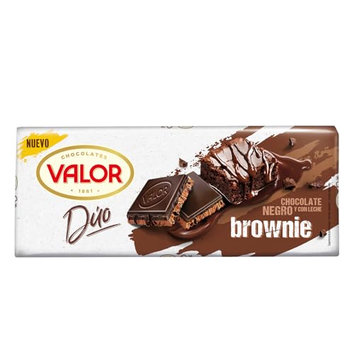 VALOR - Tableta Dúo de Chocolate con Leche y Chocolate Negro - Contiene Trocitos de Brownie - Tableta de 170 Gramos - Novedad