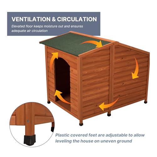 Image of Trixie Natura XXL Classic Dog House - Wooden Outdoor Shelter with Weatherproof Sealer & Adjustable Legs for Larger Dogs - Brown