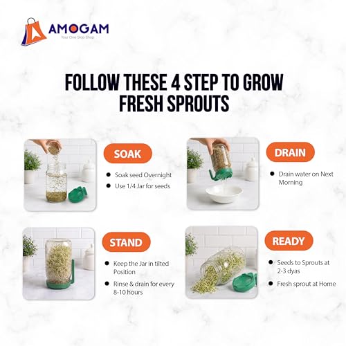 Image of Sprouts Maker Glass Jar - 950ml Large Sprouts Maker Jar for Home Use | BPA-Free Sprouting Jar with Drain Lid Handle | Reusable Glass Sprout Maker Jar for All Seeds and Beans (Green - 2pcs)