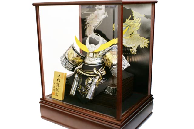 Amazon | 【五月人形】桜雅作 「上杉謙信 シルバー兜」ガラスケース