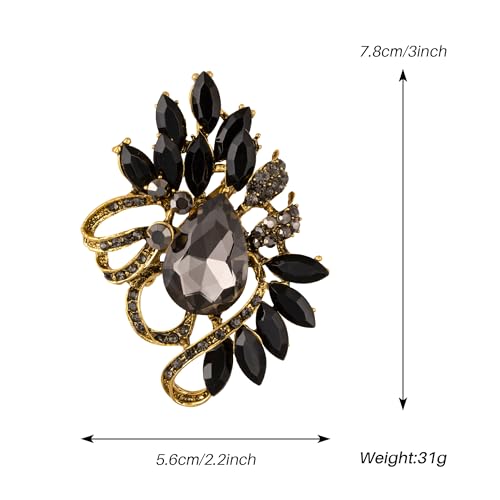 Image of SELOVO Leaf Rhinestone Statement Brooch Pin Dress Jewelry Accessory