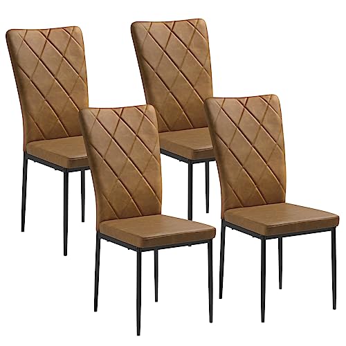 WOLTU Juego de 4 Sillas de Comedor de PU con Respaldo Alto y con Patas Metálicas, Estilo Nórdico y Vintage, Marrón, BH380br-4