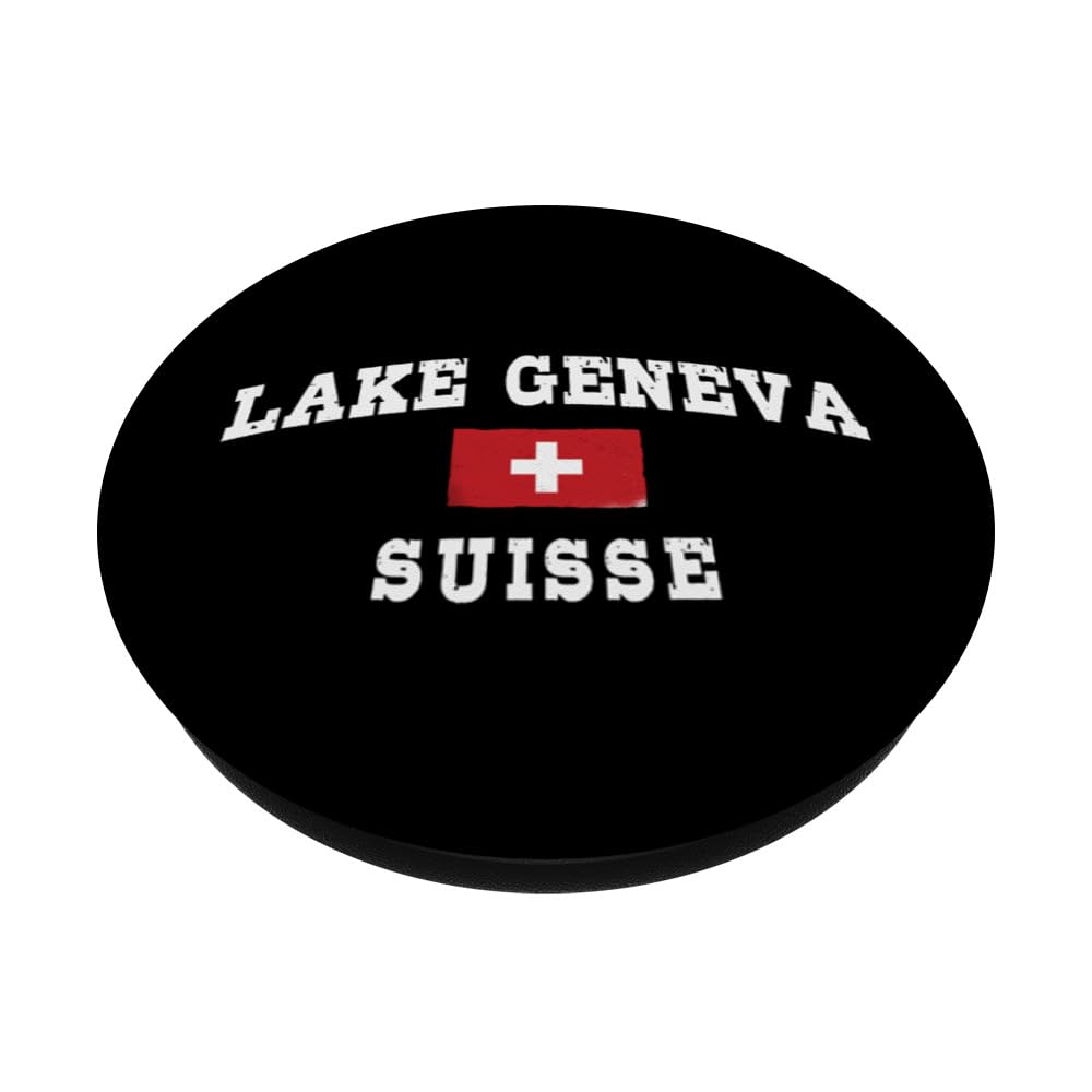 Lake Geneva Suisse Attractions Swiss Flag PopSockets Swappable PopGrip, Black - Image 2