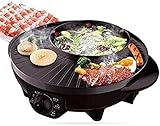 JHYS Multifunktionaler elektrischer Innengrill, elektrischer Haushaltsgrill Hot Pot Hot Pot Elektrogrill Doppeltopf-Grillmaschine Chinesischer elektrischer Haushalt Multifunktion Rauchfreies elektri