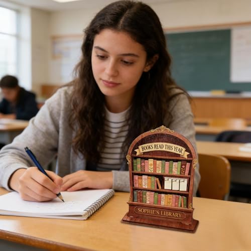 Letrero de madera para contador de libros con diseño grabado motivacional 4