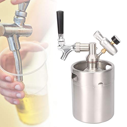 Barril de cerveza de acero inoxidable, kit de sistema de barril de cerveza de barril de cerveza de acero inoxidable de 2L con regulador de CO2 mini del grifo de carbonatador