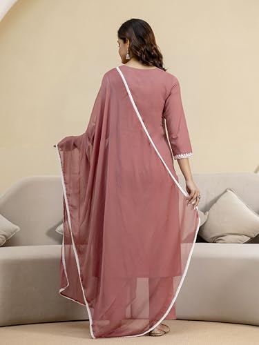 Image of TRENDMALLS Women's Cambric Cotton Embroidery Work Kurta Pant with Dupatta Set