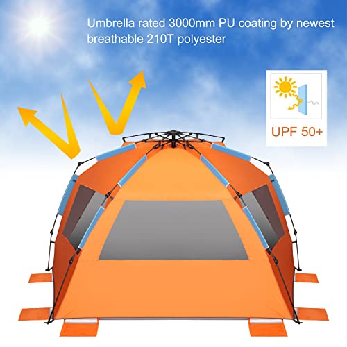 Oileus Xx-Large Beach Tent Sun Shelter For 5-6 Person- Portable Shade Instant Pop Up With Carrying Bag, Stakes, 6 Sand Pockets, Anti Uv Fishing Hiking Camping, Waterproof, Orange #TOP3
