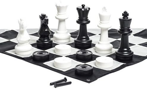 MegaChess Large Chess Set - 12 inch King with Large Checkers Set and Giant Quick Fold Chess Mat