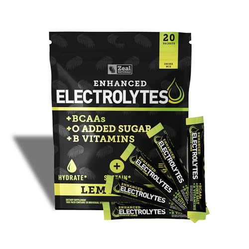 Image of Enhanced Electrolyte Powder Stick Packs (Lemon Lime | 20 Packets) w / 0 Sugar +BCAAs +B-Vitamins Electrolyte Supplement w Potassium Zinc & Magnesium for Hydration - Keto Electrolytes