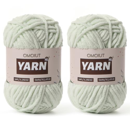 Image of 2 Packs Plush Chenille Chunky Crochet Yarn - Baby Yarn for Crocheting Soft - Velvet Yarns Knitting for Blankets Crafts - Fluffy Amigurumi Yarns 100g /131yds (2 Fruit Green)