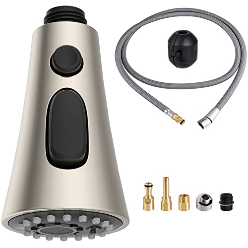 Hygie Rinse Pull Down Kitchen Faucet Head Replacement Compatible With Moen Faucet, 3 Function Kitchen Sink Faucet Spray Head, 67In Faucet Hose And 14.1Oz Weight Ball, Brushed Nickel Finish #TOP8