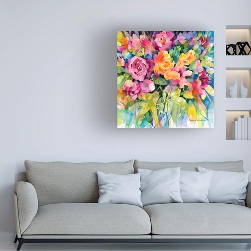 Wrapped Canvas Wall Art - Annelein Beukenkamp 'Ramblin Roses' Wall Art for Living Room, Bedroom, or Office Décor - 18x18 by Trademark Fine Art - Used condition - Image 3
