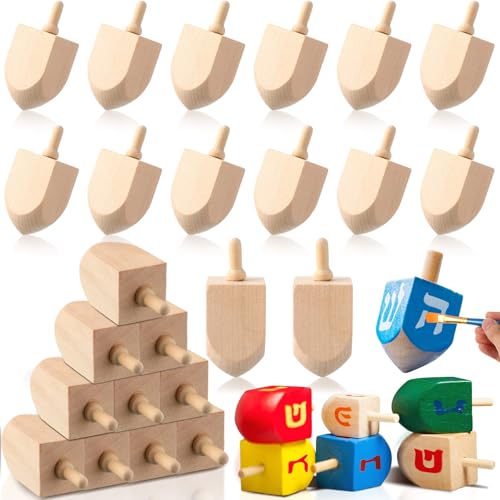 Wettarn 100 Pieces Purim Wooden Dreidel Blank Unfinished Natural Wood Dreidels for Hanukkah Purim Passover Party DIY Decorations Projects Crafts Family Fun Supplies (3 Inch)