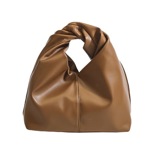 Image of Women's Twist Top Magnetic Closure Ruched Cloud Handbag Soft Leather Y2K Hobo Evening Bags for Shopping Traveling Dating (Brown)