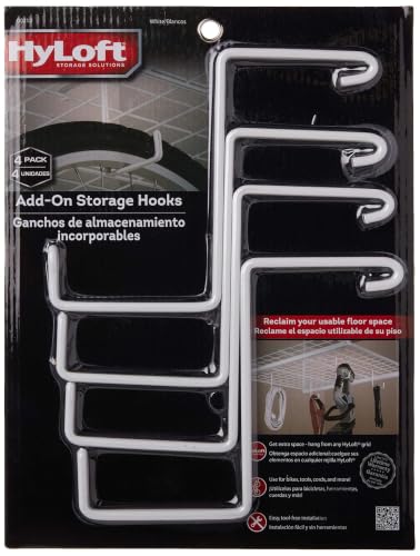 Image of HyLoft Add-On Storage Hook Accessory for HyLoft Model-540 Ceiling Rack, 00212, 4 Count, White