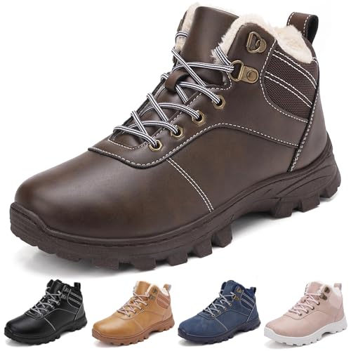 ricema Winterschuhe Herren Warme Gefütterte Winterstiefel Damen Wasserabweisend Wanderschuhe Warm Gefüttert Schneestiefel Winter OutdoorBoots Stiefel Rutschfest Leicht​ Unisex,Dunkelbraun 37 EU