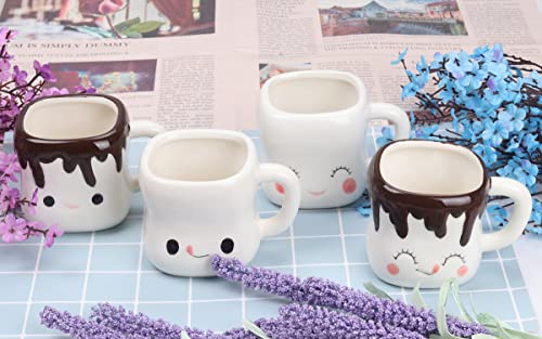 Marshmallow Mugs Set Of 4 With Handle Cute Marshmallow Cups Cute Mugs For Kids Hot Chocolate Cocoa Mugs Gifts For Kids Women Christmas Mugs Mother's Day Cute Coffee Mug Set 6Oz #TOP1